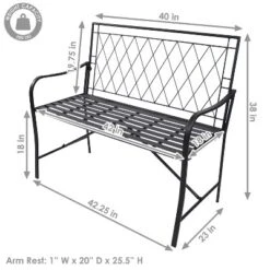 Sunnydaze Decor Sunnydaze Outdoor 2-Person Iron Argyle Diamond Patio Bench - Black