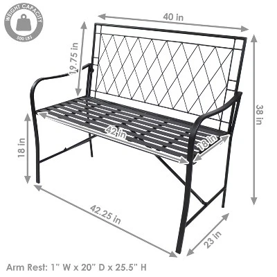 Sunnydaze Decor Sunnydaze Outdoor 2-Person Iron Argyle Diamond Patio Bench - Black 3 Sunnydaze Decor Sunnydaze Outdoor 2-Person Iron Argyle Diamond Patio Bench - Black