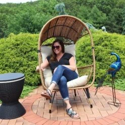 Sunnydaze Decor Sunnydaze Shaded Comfort Wicker Outdoor Egg Chair With Legs - 56.5" H -Furniture GUEST cd3834e7 6dae 4e02 b219 472de5e9dcd4