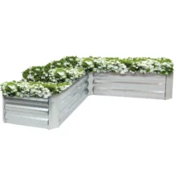 Sunnydaze Decor Sunnydaze Outdoor Galvanized Steel L-Shaped Raised Garden Bed For Plants, Vegetables, And Flowers - 59.5" -Furniture GUEST cd4dcab1 83b2 4f81 8c72 d1d79e744375