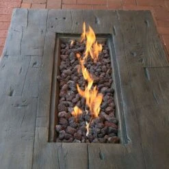 Sunnydaze Decor Sunnydaze Rustic Rectangular Propane Gas Fire Pit Table With Outdoor Weather-Resistant Durable Cover And Lava Rocks - 48" L - Faux Wood -Furniture GUEST cd7b953f 05d6 438c 8417 01b020e2de4b
