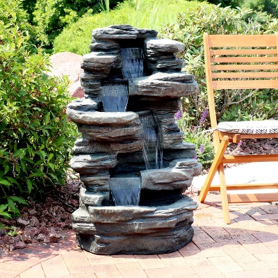 Sunnydaze Decor Sunnydaze 38"H Electric Polyresin And Fiberglass Stacked Shale Waterfall Outdoor Water Fountain With LED Lights 4 Sunnydaze Decor Sunnydaze 38"H Electric Polyresin And Fiberglass Stacked Shale Waterfall Outdoor Water Fountain With LED Lights - Image 2