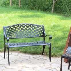 Sunnydaze Decor Sunnydaze 2-Person Checkered Design Cast Aluminum Outdoor Patio Bench, Black 20 Sunnydaze Decor Sunnydaze 2-Person Checkered Design Cast Aluminum Outdoor Patio Bench, Black -Furniture GUEST ce768cf7 c382 43d9 82f3 44aa1b034084