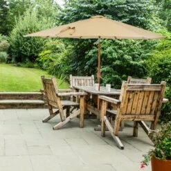 Sunnydaze Decor 8.5 Ft Outdoor Patio Umbrella With Tilt, Crank And Vent - Faux Woodgrain Finish - Solar -Furniture GUEST cfa1f130 64c2 4875 a803 54e3b339f964