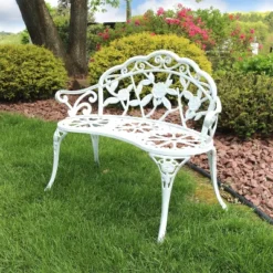 Sunnydaze Decor Sunnydaze 2-Person Classic Rose Design Cast Aluminum Outdoor Garden Bench, White -Furniture GUEST cffb6815 de4b 4785 9b08 c03986b362c8