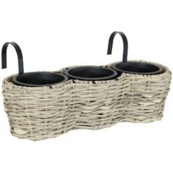 Sunnydaze Decor Sunnydaze Indoor/Outdoor Polyrattan Over-the-Rail Tri-Planter With 3 Round Black Plastic Liners -Furniture GUEST d043045a e206 4d37 88d5 4ba3a9092ffc