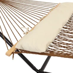 Sunnydaze Decor Sunnydaze Large Double Wide Two-Person Polyester Rope Hammock With Steel Stand - 400 Lb Weight Capacity/15' Stand - Brown -Furniture GUEST d08432d4 a9a1 4e54 8c32 a8b6fe80d8b2