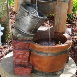 Sunnydaze Decor Sunnydaze 34"H Electric Polyresin Rustic Pouring Buckets Outdoor Water Fountain With Solar Lantern -Furniture GUEST d16c2d0b 08c5 4dbc a27f 8df0ce270aa1