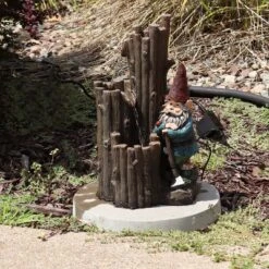 Sunnydaze Decor Sunnydaze 17"H Electric Polyresin Resting Gnome By Tiered Logs Outdoor Water Fountain With LED Light