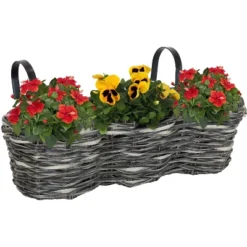 Sunnydaze Decor Sunnydaze Indoor/Outdoor Polyrattan Over-the-Rail Tri-Planter With 3 Round Black Plastic Liners -Furniture GUEST d3a2e52b 8bb0 45b7 b571 f38c1f0da2f0