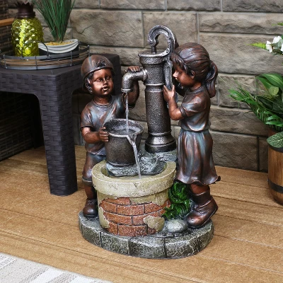 Sunnydaze Decor Sunnydaze 24"H Electric Polyresin Jack And Jill At Farmhouse Pump And Well Outdoor Water Fountain 9 Sunnydaze Decor Sunnydaze 24"H Electric Polyresin Jack And Jill At Farmhouse Pump And Well Outdoor Water Fountain - Image 7