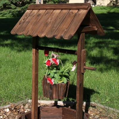 Sunnydaze Decor Sunnydaze Outdoor Fir Wood Wishing Well Garden Planter With Hanging Flower Bucket For Garden Or Yard - 45" H - Brown 7 Sunnydaze Decor Sunnydaze Outdoor Fir Wood Wishing Well Garden Planter With Hanging Flower Bucket For Garden Or Yard - 45" H - Brown - Image 5