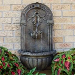 Sunnydaze Decor Sunnydaze 27"H Solar-Powered With Battery Pack Polystone Florence Outdoor Wall-Mount Water Fountain, Florentine Stone Finish -Furniture GUEST d556c507 d29e 4ee1 941b b67613888e29