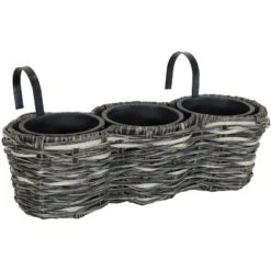 Sunnydaze Decor Sunnydaze Indoor/Outdoor Polyrattan Over-the-Rail Tri-Planter With 3 Round Black Plastic Liners -Furniture GUEST d64b8d92 77fc 4a25 8a0e 8d460f5a9fbb