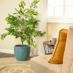 Sunnydaze Decor Sunnydaze Raised Hexagon Pattern Glazed Ceramic Planter - Turquoise - 14" Round -Furniture GUEST d6913f72 466e 496c b5d9 d9af6a7f3d86