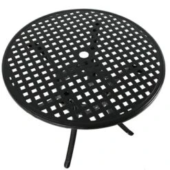 Sunnydaze Decor Sunnydaze Round Lattice Design Cast Aluminum Outdoor Patio Table With Umbrella Hole, Black -Furniture GUEST d6f758fb 18a5 4131 b4e5 5e5a0ef0bee9