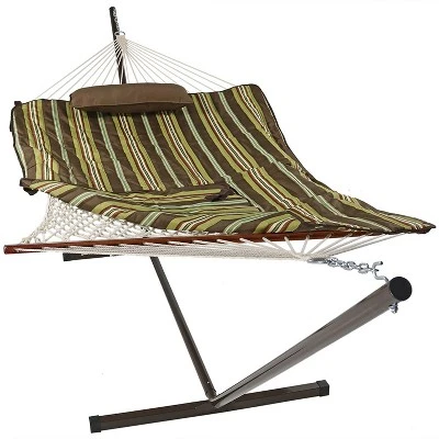 Sunnydaze Decor Sunnydaze Cotton Rope Freestanding Hammock With Spreader Bar With Portable Steel Stand And Pad And Pillow Set - 12' Stand 18 Sunnydaze Decor Sunnydaze Cotton Rope Freestanding Hammock With Spreader Bar With Portable Steel Stand And Pad And Pillow Set - 12' Stand - Image 16