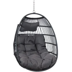 Sunnydaze Decor Sunnydaze Outdoor Resin Wicker Julia Hanging Basket Egg Chair Swing With Cushions And Headrest - 2pc -Furniture GUEST d96af896 8b83 4708 8857 fa0a137a3980