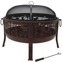 Sunnydaze Decor Sunnydaze Outdoor Camping Or Backyard Steel Pheasant Hunting Fire Pit With Spark Screen, Cover, Metal Wood Grate, And Log Poker - 30" -Furniture GUEST da742b64 5ff8 48f1 8f65 e5746a7b4885