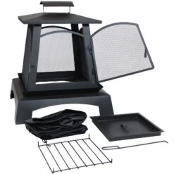 Sunnydaze Decor Sunnydaze Outdoor Camping Or Backyard Steel Pagoda Style Fire Pit With Log Poker And Wood Grate - 32" - Black -Furniture GUEST dadf7ae7 432d 4d85 a92d 3f8ec22b9704