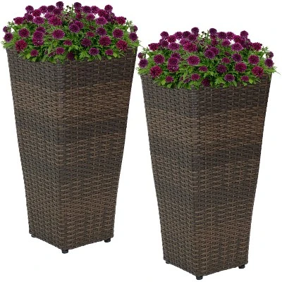 Sunnydaze Decor Sunnydaze Modern Decorative Standing Square Polyrattan Planter Containers - Brown - 2-Pack 7 Sunnydaze Decor Sunnydaze Modern Decorative Standing Square Polyrattan Planter Containers - Brown - 2-Pack - Image 5
