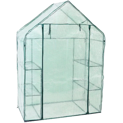 Sunnydaze Decor Sunnydaze Outdoor Portable Tiered Growing Rack Deluxe Walk-In Greenhouse With Roll-Up Door - 4 Shelves - Green 9 Sunnydaze Decor Sunnydaze Outdoor Portable Tiered Growing Rack Deluxe Walk-In Greenhouse With Roll-Up Door - 4 Shelves - Green - Image 7