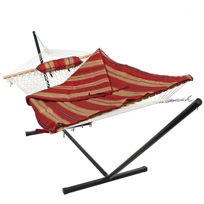 Sunnydaze Decor Sunnydaze Cotton Rope Freestanding Hammock With Spreader Bar With Portable Steel Stand And Pad And Pillow Set - 12' Stand 17 Sunnydaze Decor Sunnydaze Cotton Rope Freestanding Hammock With Spreader Bar With Portable Steel Stand And Pad And Pillow Set - 12' Stand - Image 15