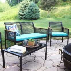 Sunnydaze Decor Sunnydaze Outdoor Rattan Coachford Patio Conversation Furniture Set With Loveseat, Chairs, Seat Cushions, And Coffee Table - 4pc -Furniture GUEST dc79e670 3180 4475 82f4 60565f463f28