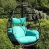 Sunnydaze Decor Sunnydaze Outdoor Resin Wicker Patio Dalia Hanging Basket Egg Chair With Cushions And Headrest - Teal - 2pc -Furniture GUEST dd44f207 d6ab 4a50 82fc 9d5feaa1cda3