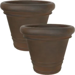 Sunnydaze Decor Sunnydaze Crozier Polyresin Outdoor/Indoor Heavy-Duty Double-Walled Fade-Resistant Flower Pot Planter - 16" Diameter - Rust -Furniture GUEST de77c351 40e0 4524 b058 9070e7bed0ad
