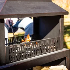 Sunnydaze Decor Sunnydaze Backyard Blaze Heavy-Duty Steel Outdoor Fireplace - Built-In Log Storage And Protective Cover - 35-Inch H - Brushed Bronze -Furniture GUEST dfa6547a bacd 40dd 92b8 7528a9a30b91