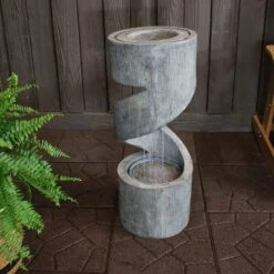 Sunnydaze Decor Sunnydaze 31"H Electric Polyresin Showering Spiral Column Outdoor Water Fountain With LED Light -Furniture GUEST e068e78e 013c 488a 99e7 af3e6eac2a41