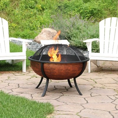 Sunnydaze Decor Sunnydaze Outdoor Portable Camping Or Backyard Large Round Fire Pit Bowl With Spark Screen, Wood Grate, And Log Poker - 32" - Copper Finish 3 Sunnydaze Decor Sunnydaze Outdoor Portable Camping Or Backyard Large Round Fire Pit Bowl With Spark Screen, Wood Grate, And Log Poker - 32" - Copper Finish