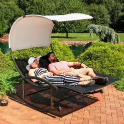 Sunnydaze Decor Sunnydaze Outdoor Double Chaise Lounge Bed With Canopy Shade And Headrest Pillows, Black 17 Sunnydaze Decor Sunnydaze Outdoor Double Chaise Lounge Bed With Canopy Shade And Headrest Pillows, Black -Furniture GUEST e1ab28e4 2905 4a18 b816 cd72bc5c2246