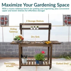 Sunnydaze Decor Sunnydaze Wooden Wheeled Garden Potting Bench With Dry Sink, Storage Shelves, And Tool Hooks - Brown 18 Sunnydaze Decor Sunnydaze Wooden Wheeled Garden Potting Bench With Dry Sink, Storage Shelves, And Tool Hooks - Brown -Furniture GUEST e1c00abf fd82 49cd a690 5bc784a4d248