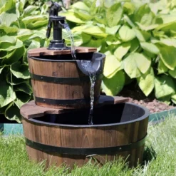 Sunnydaze Decor Sunnydaze Electric Fir Wood 2-Tier Farmhouse Barrel With Metal Decorative Hand Pump Outdoor Water Fountain -Furniture GUEST e23c579e 2792 455c 8c71 d8adc9d5530e