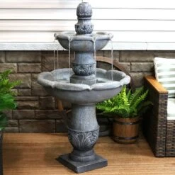 Sunnydaze Decor Sunnydaze 50"H Electric Fiberglass Reinforced Concrete 2-Tier French Garden Design Outdoor Water Fountain, Dusty Gray