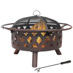 Sunnydaze Decor Sunnydaze Outdoor Camping Or Backyard Crossweave Cut Out Fire Pit With Spark Screen, Log Poker, And Metal Wood Grate - Bronze -Furniture GUEST e28fcb01 effb 4634 ae9c 345c8d5c319a