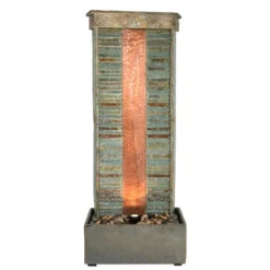Sunnydaze Decor Sunnydaze 48"H Electric Natural Slate With Copper Accents Rippled Column Outdoor Water Fountain With LED Spotlight 12 Sunnydaze Decor Sunnydaze 48"H Electric Natural Slate With Copper Accents Rippled Column Outdoor Water Fountain With LED Spotlight -Furniture GUEST e2cd5c0b dafb 4c85 9139 9419c1e9e04a