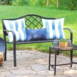 Sunnydaze Decor Sunnydaze 2-Person Lattice Design Black Cast Iron Outdoor Garden Bench -Furniture GUEST e4945b6e 4fac 4245 b8d1 668ea662dd33