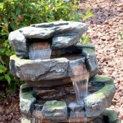 Sunnydaze Decor Sunnydaze 24"H Electric Polyresin And Fiberglass Tiered Stone Waterfall Outdoor Water Fountain With LED Lights -Furniture GUEST e4ec964b f7f2 4ec6 8862 e015688c751e