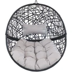 Sunnydaze Decor Sunnydaze Outdoor Resin Wicker Jackson Hanging Basket Egg Chair Swing With Cushions, Headrest, And Steel Stand Set - 3pc -Furniture GUEST e5d9b4a5 6e21 4615 8eab 50a98bdf9c3f