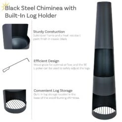 Sunnydaze Decor Sunnydaze Steel Chiminea With Built-In Log Holder - Black - 59" H -Furniture GUEST e676e5c5 2d85 491b 920c d9b5f4585204