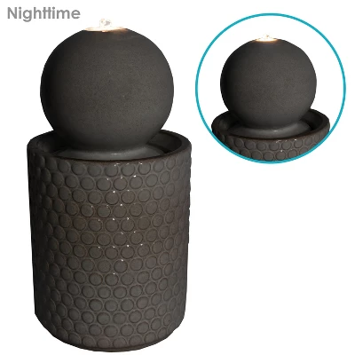 Sunnydaze Decor Sunnydaze Modern Orb On Circle-Pattern Base Ceramic Outdoor Fountain With LED Lights, Gray 4 Sunnydaze Decor Sunnydaze Modern Orb On Circle-Pattern Base Ceramic Outdoor Fountain With LED Lights, Gray - Image 2