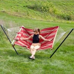Sunnydaze Decor Sunnydaze Cotton Rope Freestanding Hammock With Spreader Bar With Portable Steel Stand And Pad And Pillow Set - 12' Stand 32 Sunnydaze Decor Sunnydaze Cotton Rope Freestanding Hammock With Spreader Bar With Portable Steel Stand And Pad And Pillow Set - 12' Stand -Furniture GUEST e6e83fff f46d 4d57 9af9 8770b0f4f7b8