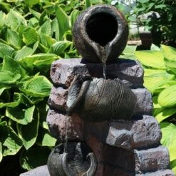 Sunnydaze Decor Sunnydaze Outdoor Polyresin Crumbling Bricks And Pots Solar Cascading Water Fountain With LED Lights And Battery Backup - 27" -Furniture GUEST e85675d0 12d0 4676 88a5 895be3abc05a