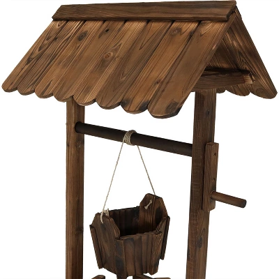 Sunnydaze Decor Sunnydaze Outdoor Fir Wood Wishing Well Garden Planter With Hanging Flower Bucket For Garden Or Yard - 45" H - Brown 4 Sunnydaze Decor Sunnydaze Outdoor Fir Wood Wishing Well Garden Planter With Hanging Flower Bucket For Garden Or Yard - 45" H - Brown - Image 2