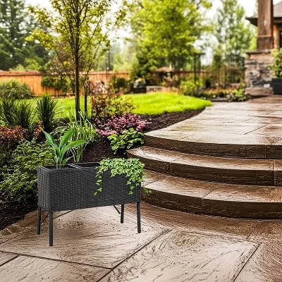 Sunnydaze Decor Sunnydaze 3-Section Wicker Raised Planter Bed For Indoor Or Outdoor Use - Black 4 Sunnydaze Decor Sunnydaze 3-Section Wicker Raised Planter Bed For Indoor Or Outdoor Use - Black - Image 2