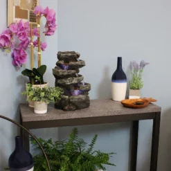 Sunnydaze Decor Sunnydaze Indoor Home Office Relaxing 6-Tiered Stone Falls Tabletop Water Fountain With LED Lights - 15" -Furniture GUEST ea3935a2 0f3a 435d 8c19 81572736ab4e