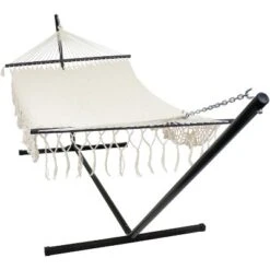 Sunnydaze Decor Sunnydaze Deluxe American Style Hand-Woven Cotton And Nylon Mayan Hammock With Stand - 400 Lb Weight Capacity/15' Stand -Furniture GUEST eaed837f f1d2 459a bb93 347102250352